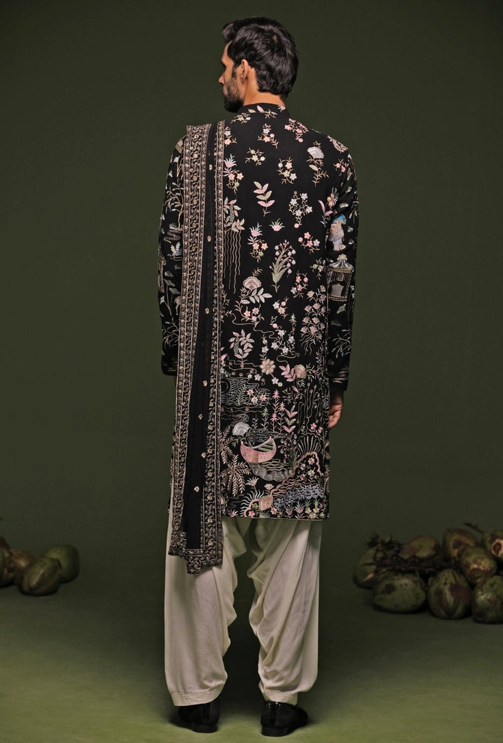 Black Thread Embroidered Kurta Patiala Pant Set With Dupatta Kalpraag - Fabilicious Fashion