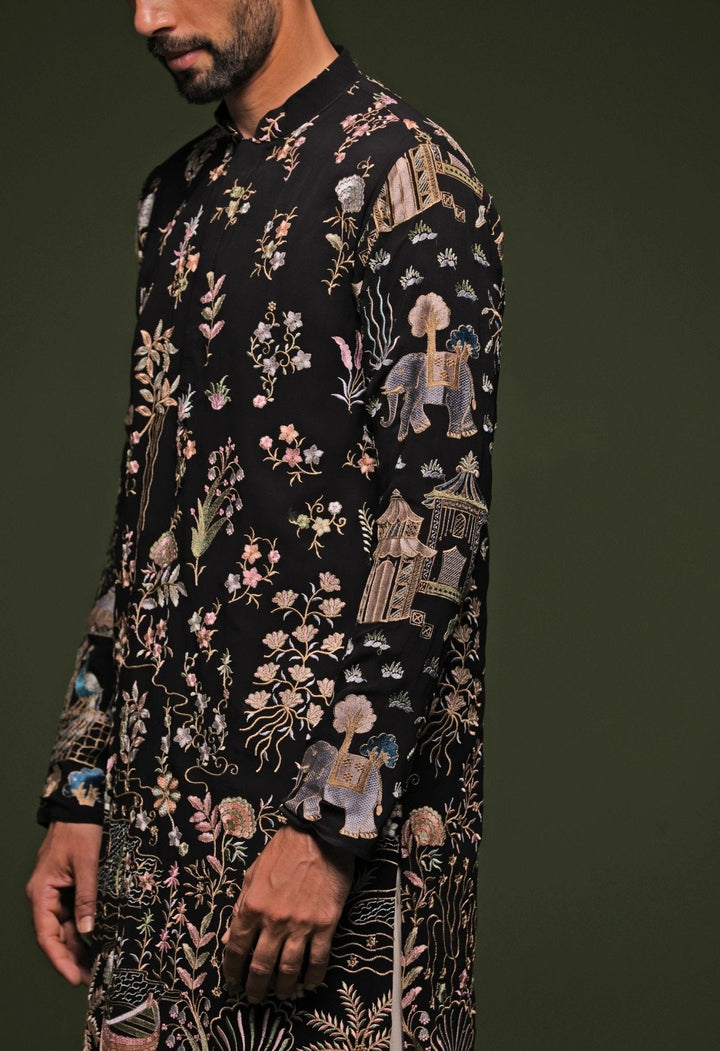 Black Thread Embroidered Kurta Patiala Pant Set With Dupatta Kalpraag - Fabilicious Fashion