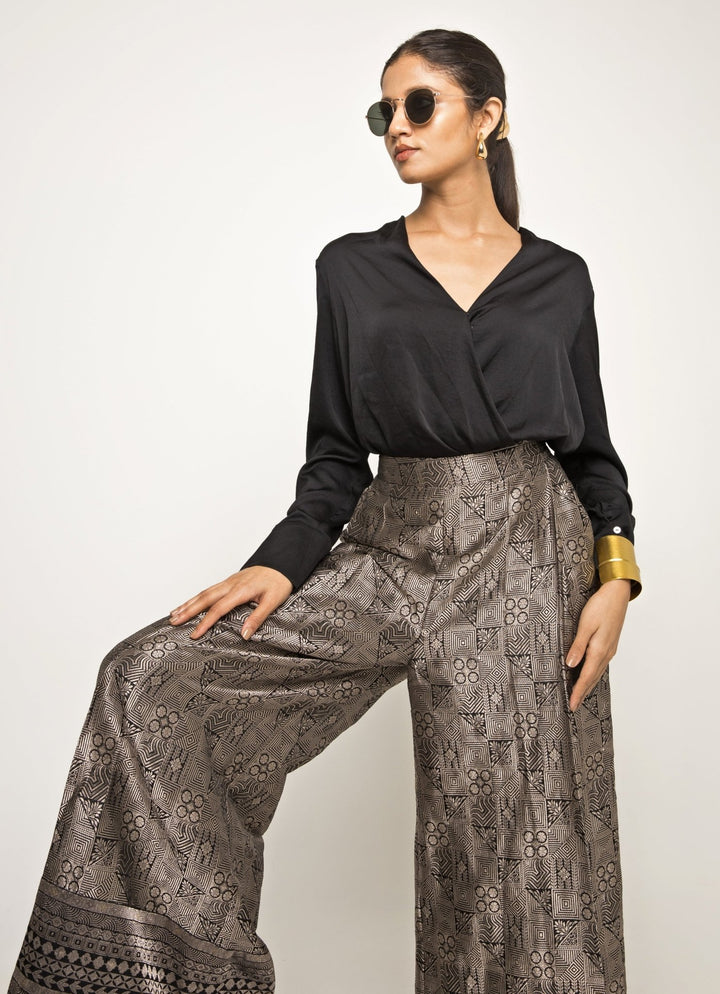Black Wrap - Style Shirt And Jaal Weave Brocade Pant Set Sobariko - Fabilicious Fashion