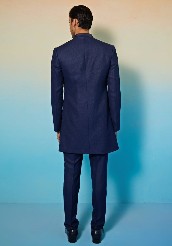 Blue Crystal Embellished Sherwani Set Contrast by Parth - Fabilicious Fashion