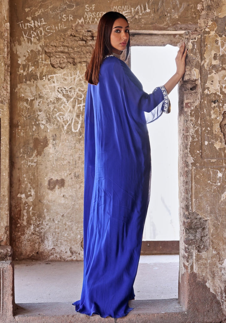Blue Draped Embroidered Kaftan Seema Thukral - Fabilicious Fashion