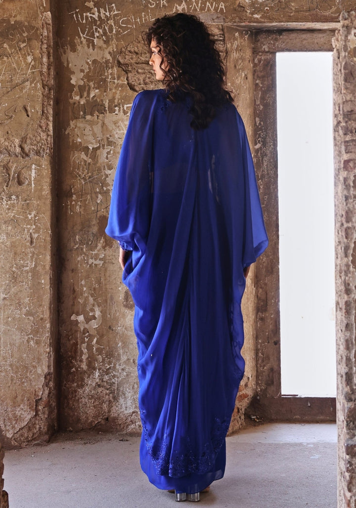 Blue Draped Skirt set with Cape Seema Thukral - Fabilicious Fashion