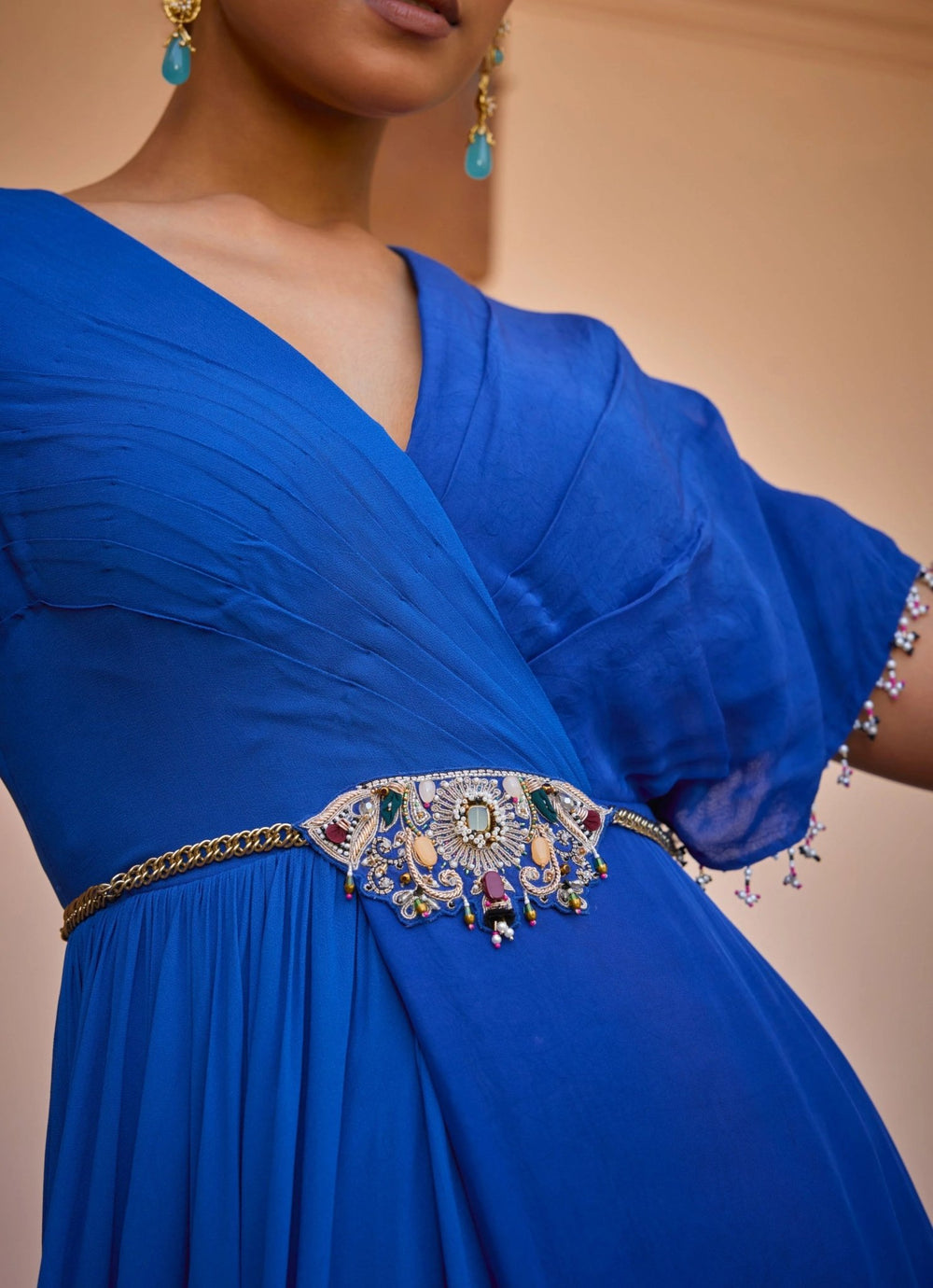 Blue Embroidered And Jewel Encrusted Belt Isha Gupta Tayal - Fabilicious Fashion
