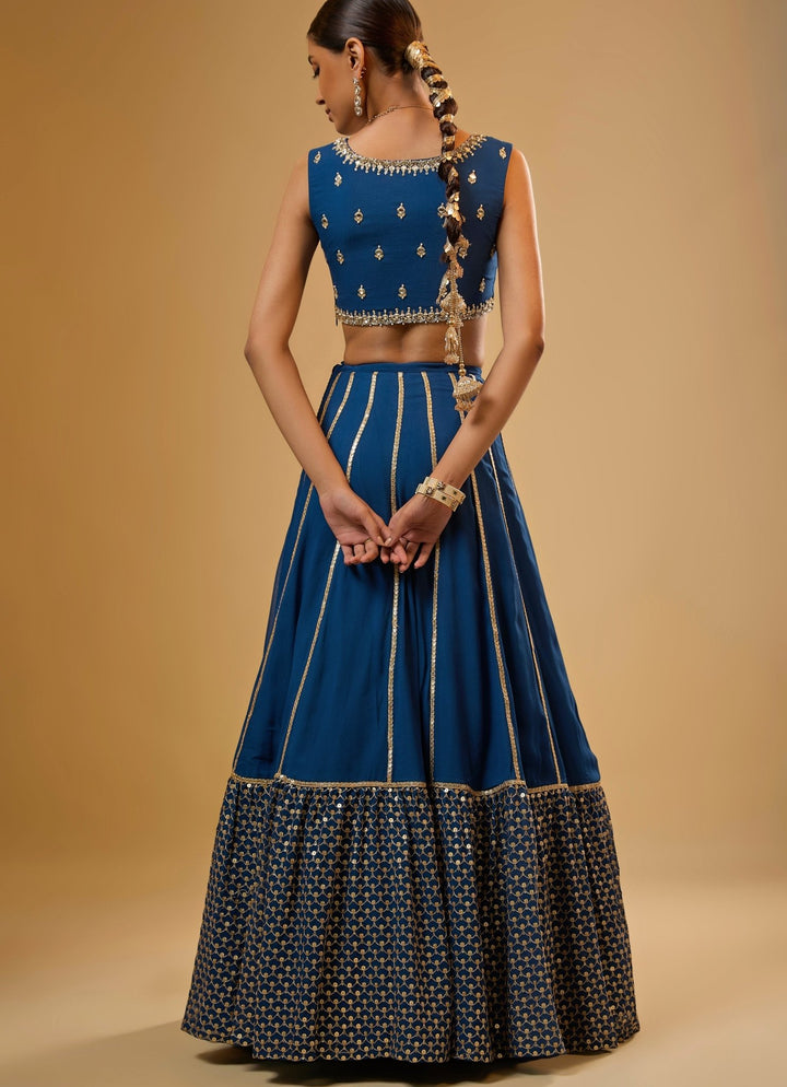 Blue Embroidered Georgette Lehenga Set Renee Label - Fabilicious Fashion