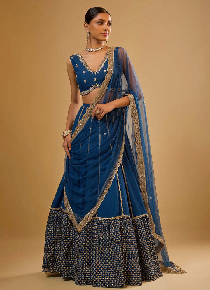 Blue Embroidered Georgette Lehenga Set Renee Label - Fabilicious Fashion