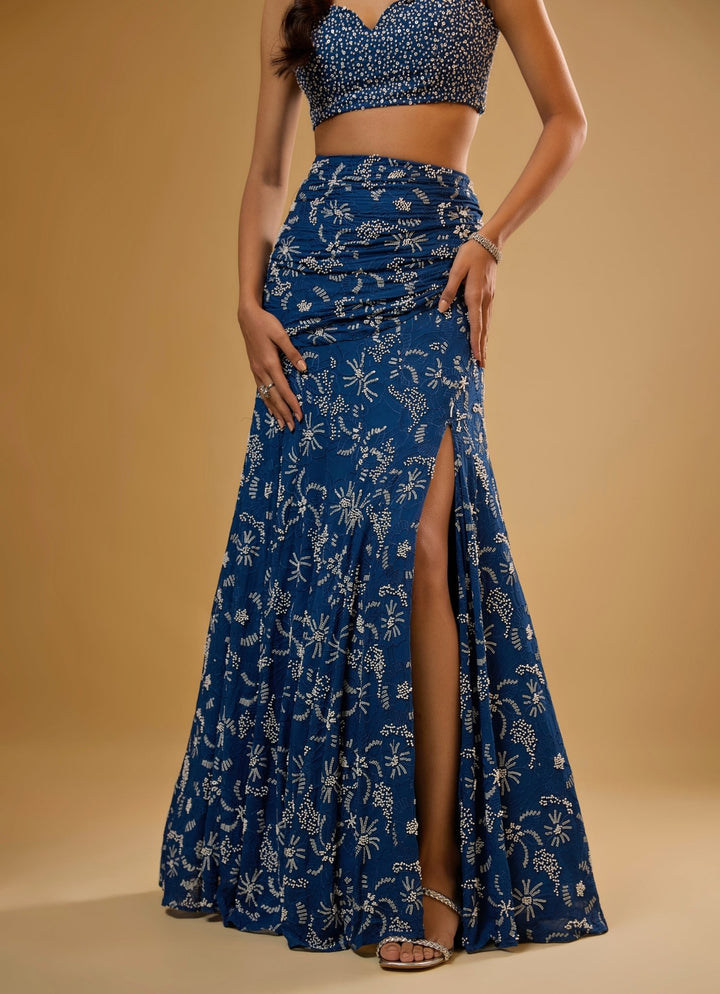 Blue Georgette Mermaid Lehenga Set Renee Label - Fabilicious Fashion