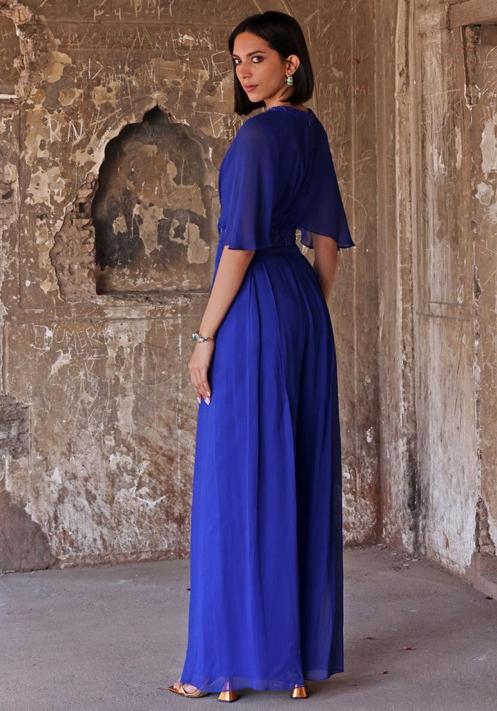 Blue Hand Embroidered Jumpsuit Seema Thukral - Fabilicious Fashion