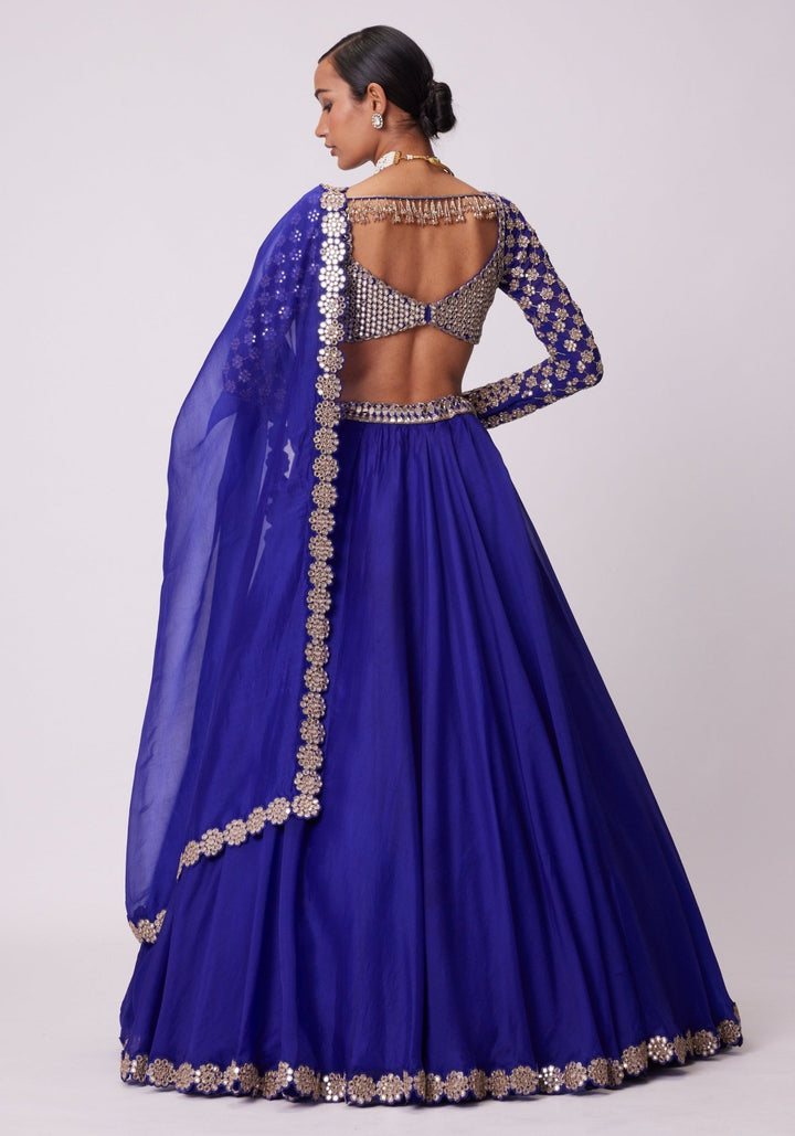 Blue Organza Lehenga With Embroidered Full Sleeves Blouse Vvani by Vani Vats - Fabilicious Fashion