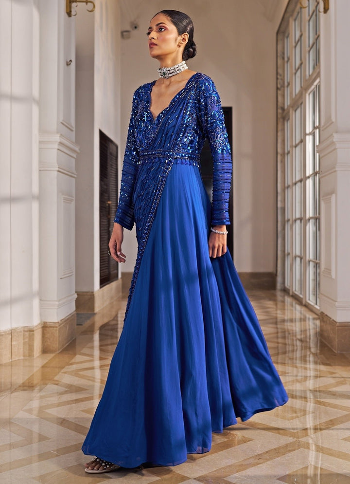Blue Sequinned Georgette Anarkali Set Nidhika Shekar - Fabilicious Fashion