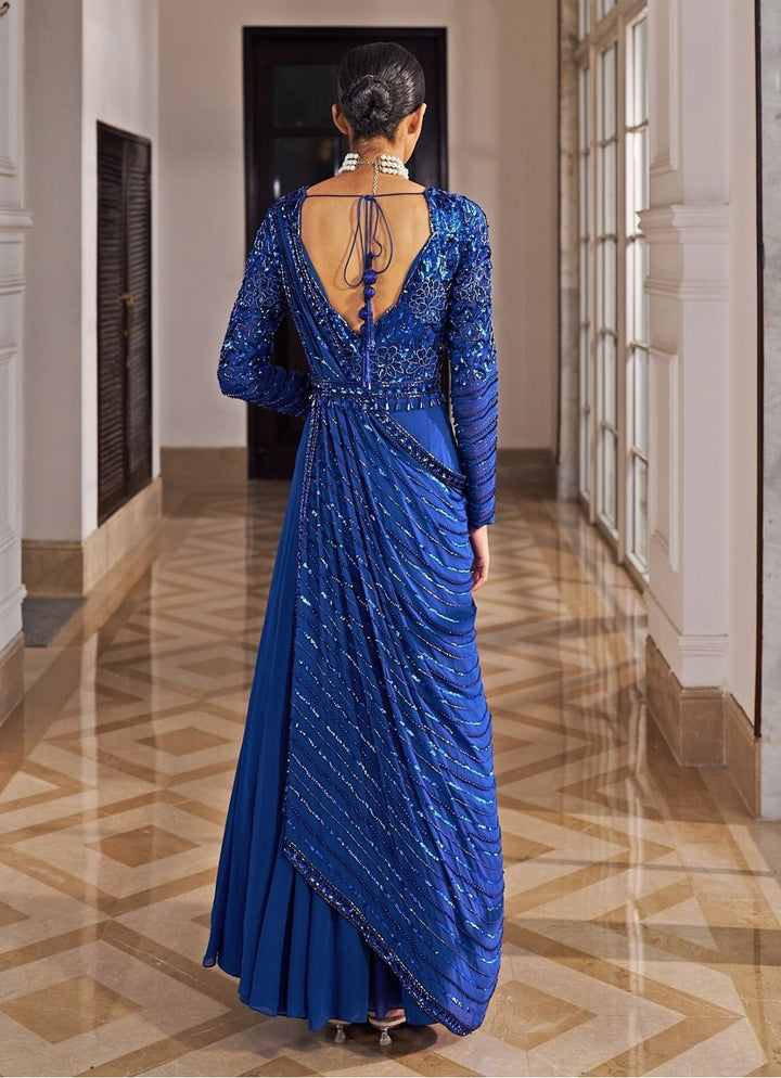 Blue Sequinned Georgette Anarkali Set Nidhika Shekar - Fabilicious Fashion