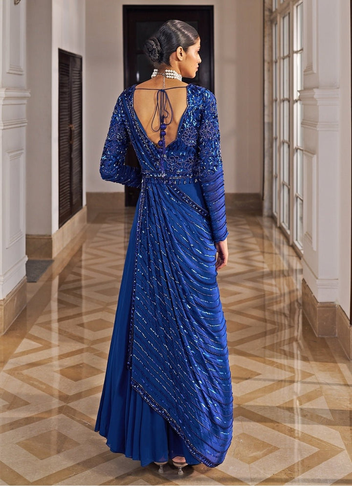 Blue Sequinned Georgette Anarkali Set Nidhika Shekar - Fabilicious Fashion