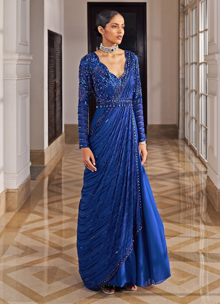 Blue Sequinned Georgette Anarkali Set Nidhika Shekar - Fabilicious Fashion