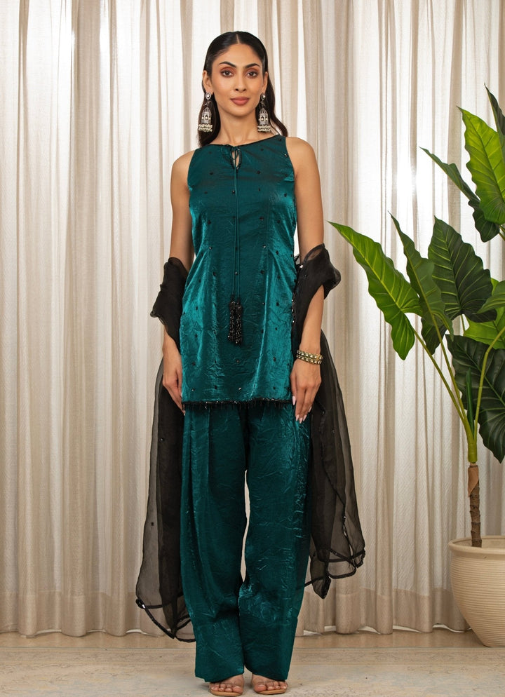 Bluish Green Embroidered Kurta Salwar Set Esha Koul - Fabilicious Fashion