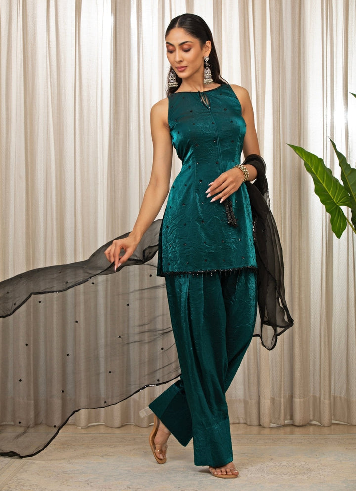 Bluish Green Embroidered Kurta Salwar Set Esha Koul - Fabilicious Fashion