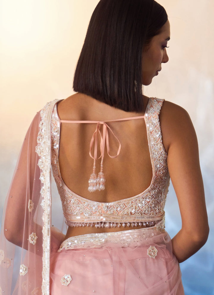 Blush Pink Embellished Net Saree Angad Singh - Fabilicious Fashion