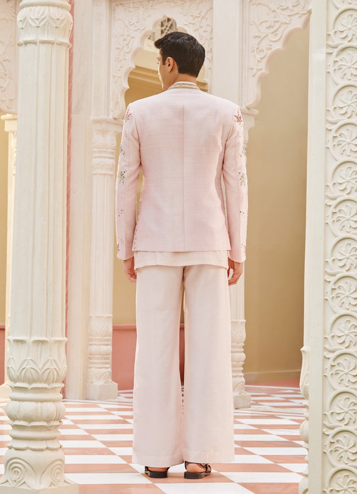 Blush Pink Embroidered Bandhgala Jacket Set Contrast By Parth - Fabilicious Fashion