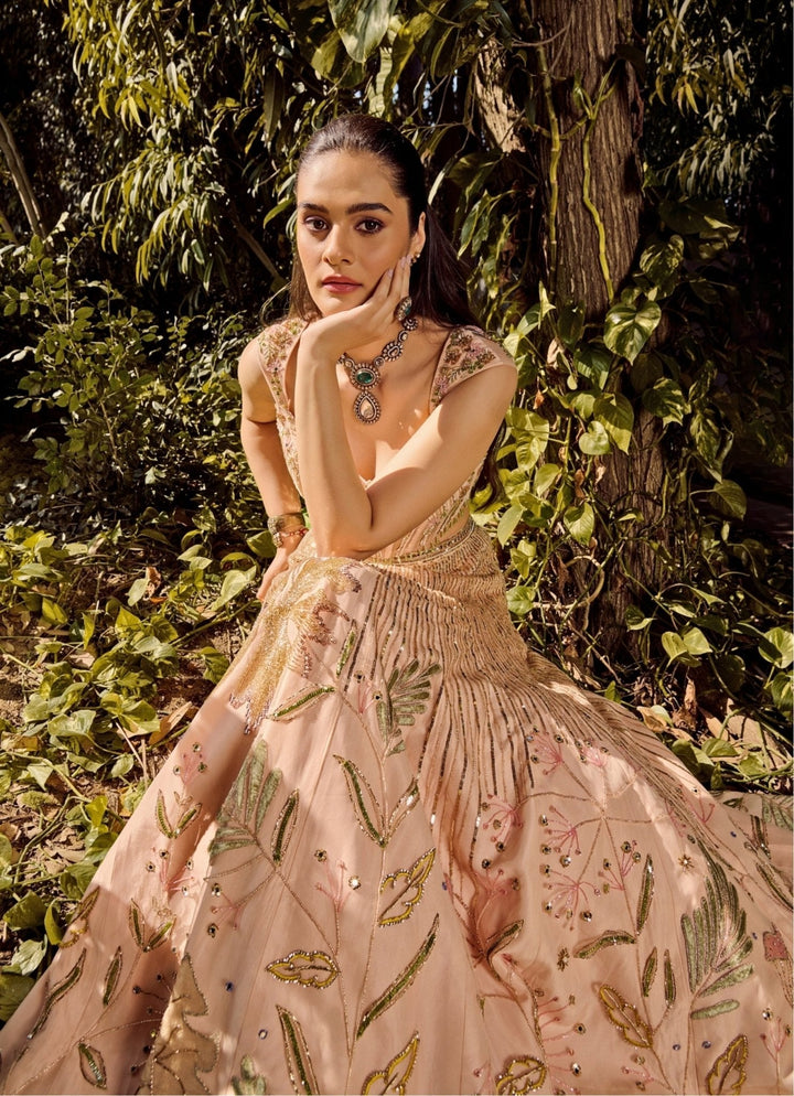 Blush Pink Embroidered Corset Lehenga Set Parul Gandhi - Fabilicious Fashion