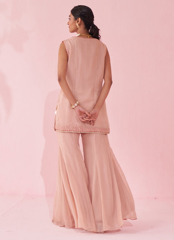 Blush Pink Embroidered Organza Kurta Sharara Set Studio Bagechaa - Fabilicious Fashion