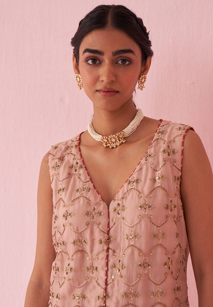 Blush Pink Embroidered Organza Kurta Sharara Set Studio Bagechaa - Fabilicious Fashion