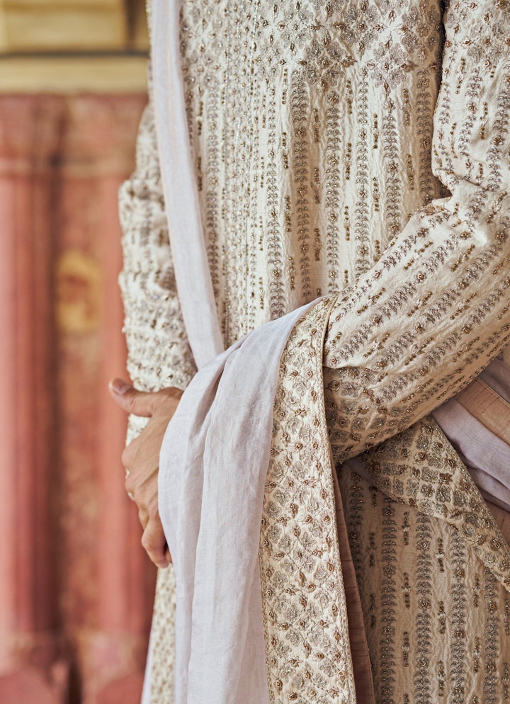 Blush Pink Embroidered Silk Sherwani Set Nitika Gujral - Men - Fabilicious Fashion
