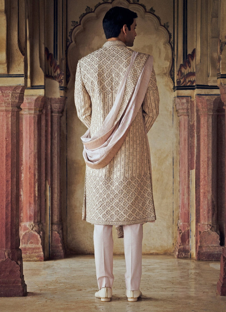 Blush Pink Embroidered Silk Sherwani Set Nitika Gujral - Men - Fabilicious Fashion