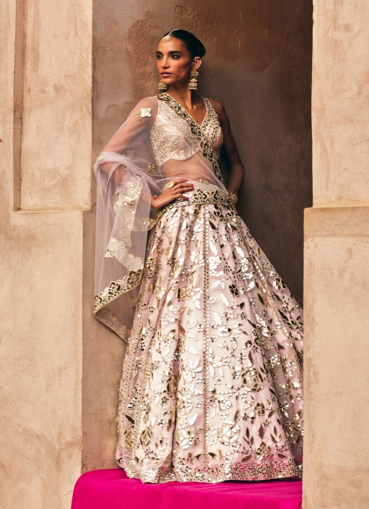 Blush Pink Organza Lehenga Set Angad Singh - Fabilicious Fashion