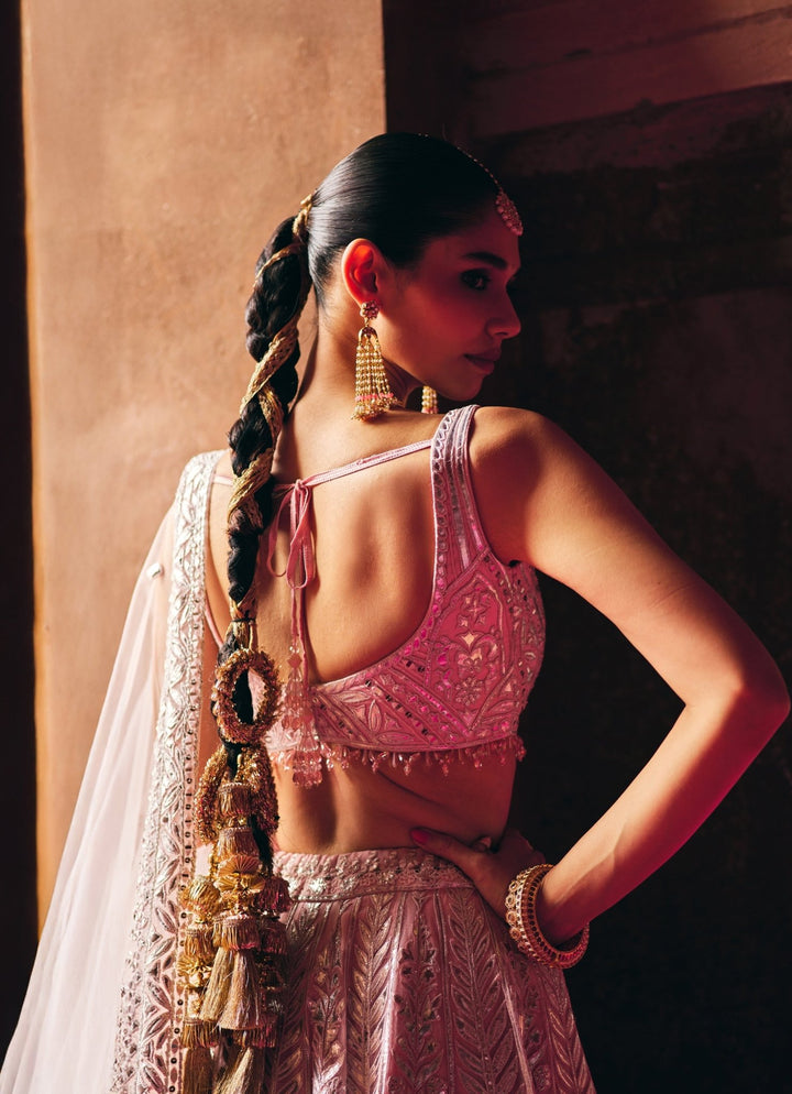 Blush Pink Organza Lehenga Set Angad Singh - Fabilicious Fashion