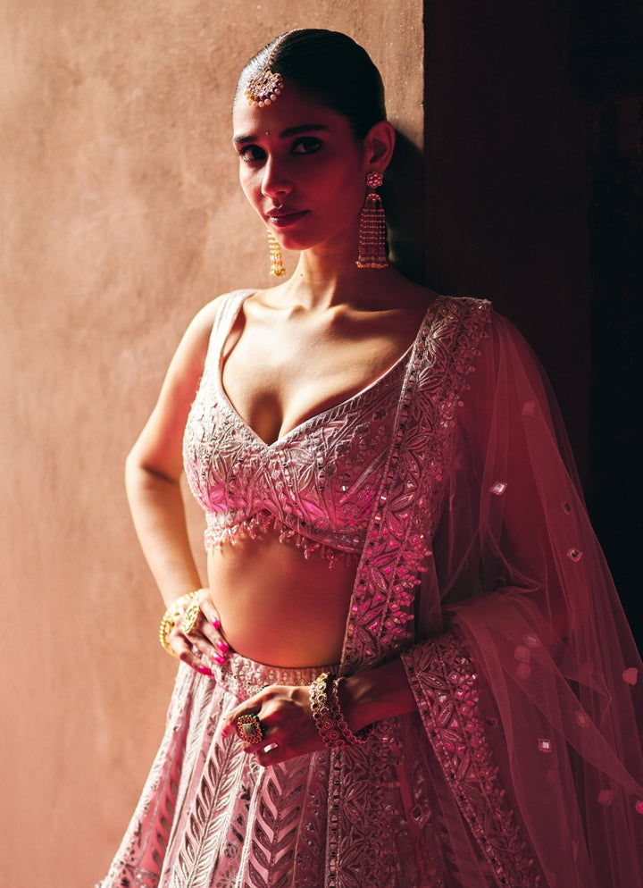 Blush Pink Organza Lehenga Set Angad Singh - Fabilicious Fashion
