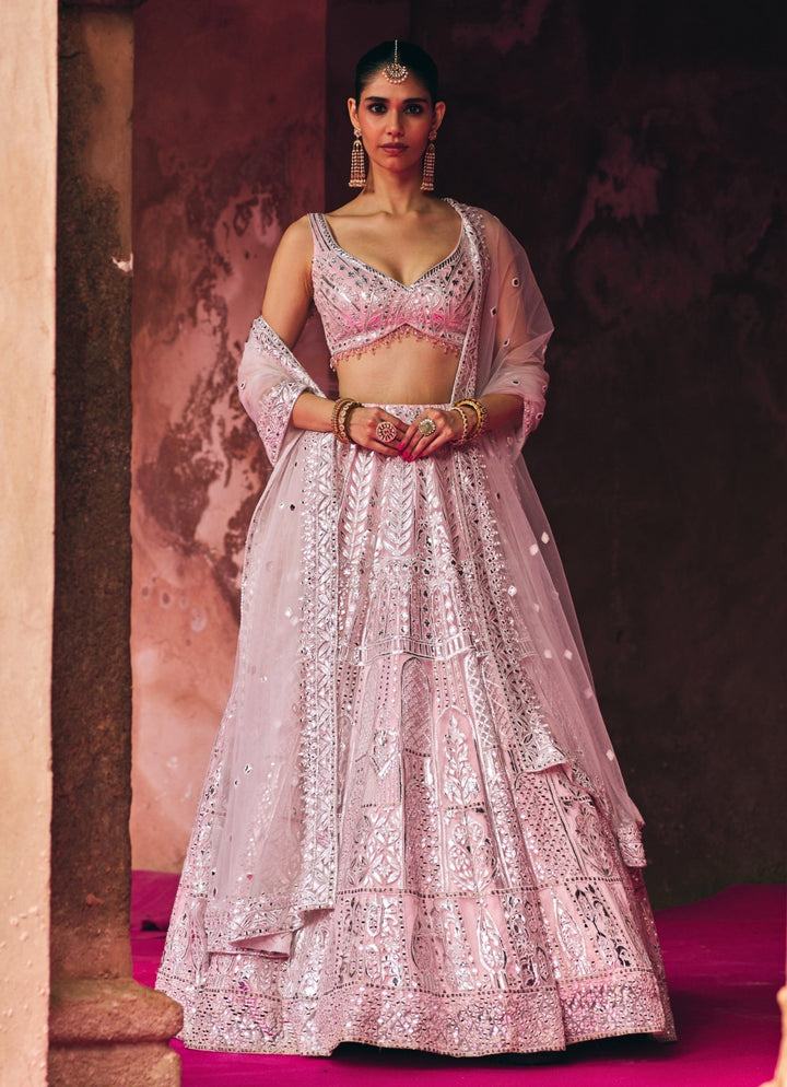 Blush Pink Organza Lehenga Set Angad Singh - Fabilicious Fashion