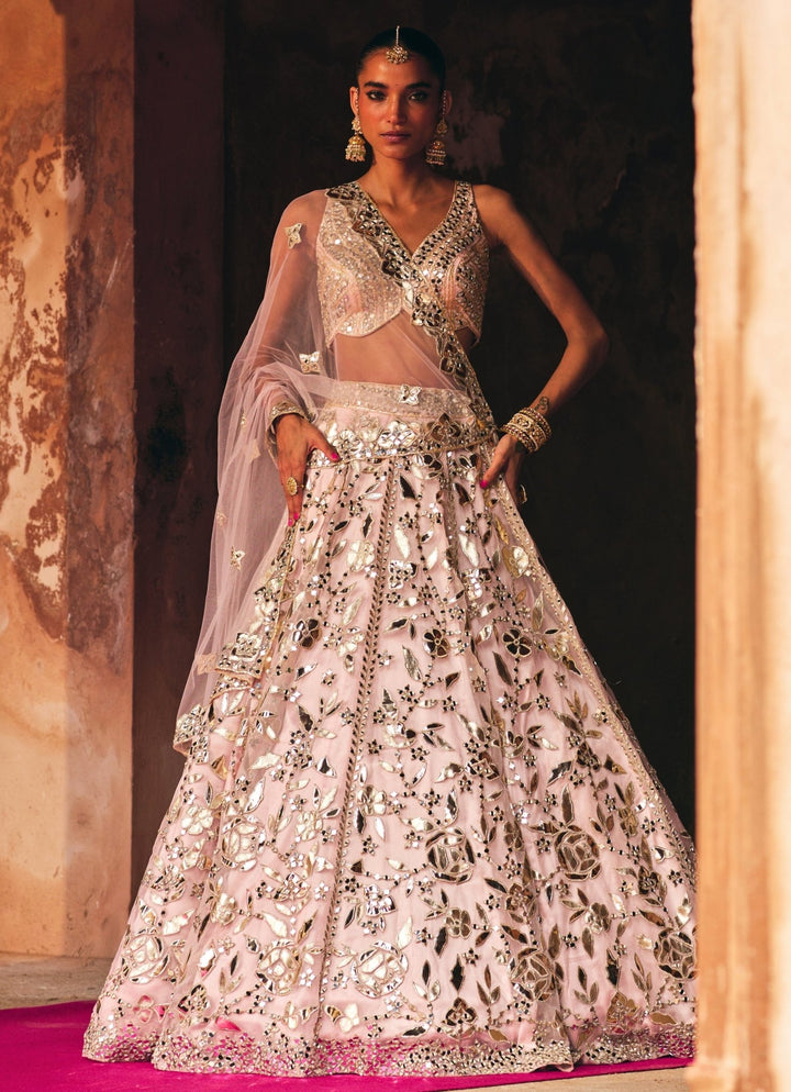 Blush Pink Organza Lehenga Set Angad Singh - Fabilicious Fashion