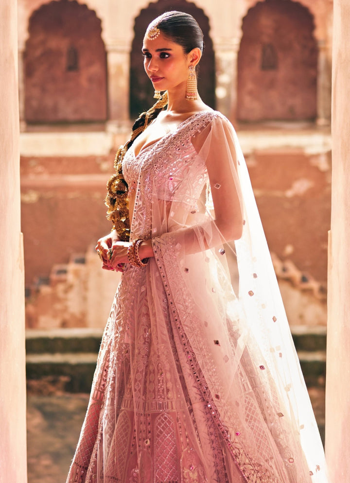 Blush Pink Organza Lehenga Set Angad Singh - Fabilicious Fashion