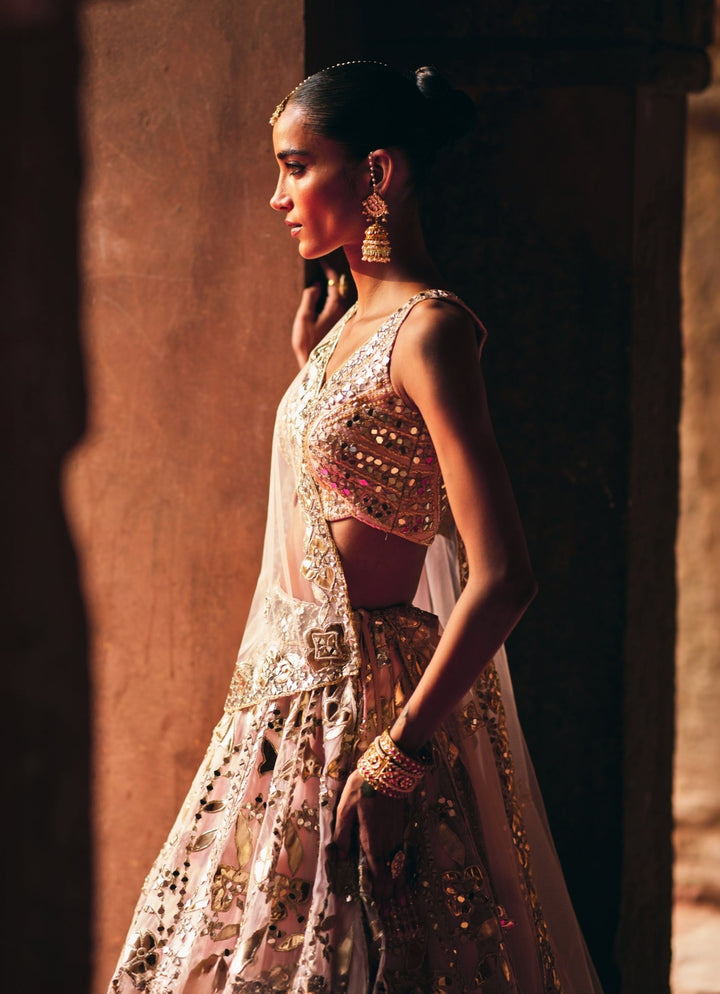 Blush Pink Organza Lehenga Set Angad Singh - Fabilicious Fashion