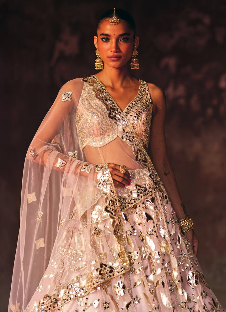 Blush Pink Organza Lehenga Set Angad Singh - Fabilicious Fashion