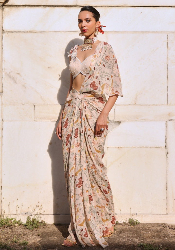 Blush Pink Printed Saree Skirt set Seema Thukral - Fabilicious Fashion
