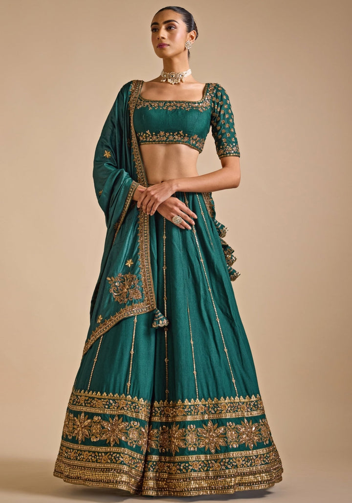 Bottle Green Lehenga set Prevasu - Fabilicious Fashion