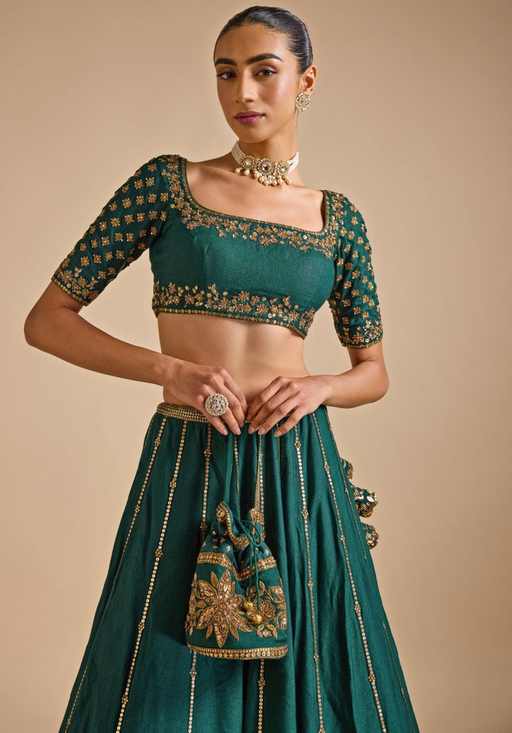 Bottle Green Lehenga set Prevasu - Fabilicious Fashion