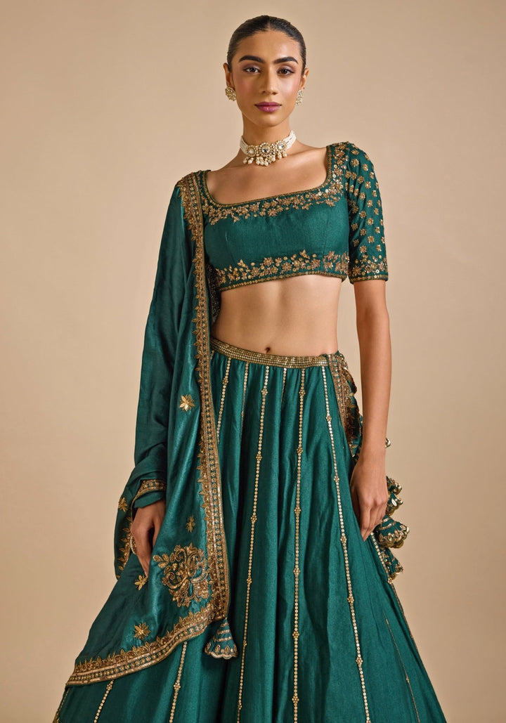 Bottle Green Lehenga set Prevasu - Fabilicious Fashion