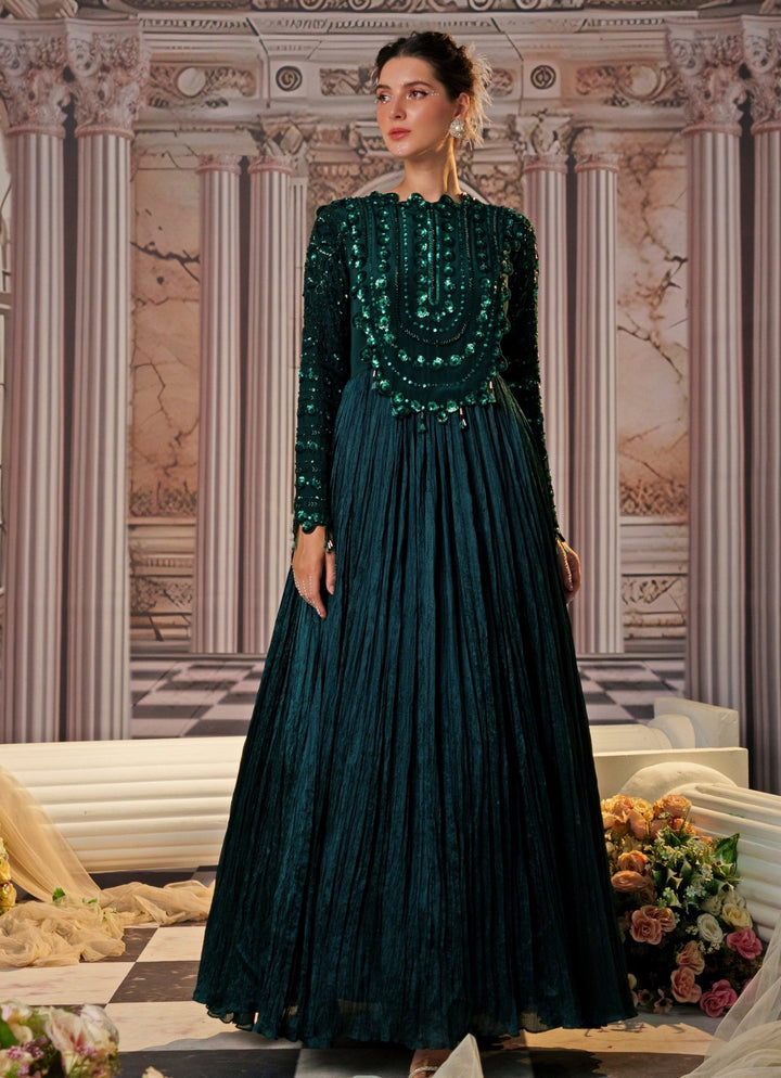 Bottle Green Sequin Embroidered Anarkali Nidhika Shekhar - Fabilicious Fashion