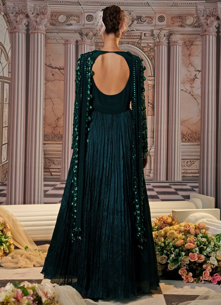 Bottle Green Sequin Embroidered Anarkali Nidhika Shekhar - Fabilicious Fashion
