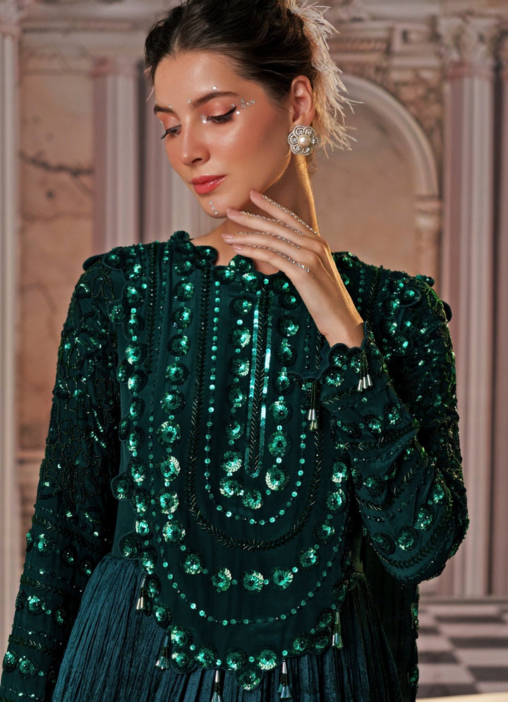 Bottle Green Sequin Embroidered Anarkali Nidhika Shekhar - Fabilicious Fashion