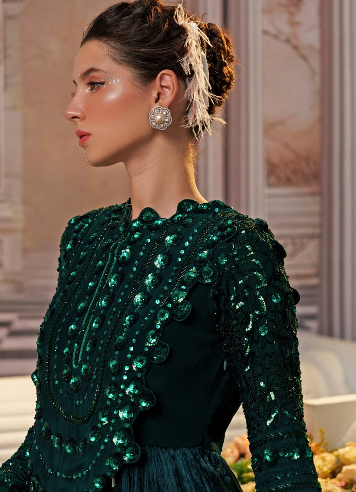 Bottle Green Sequin Embroidered Anarkali Nidhika Shekhar - Fabilicious Fashion