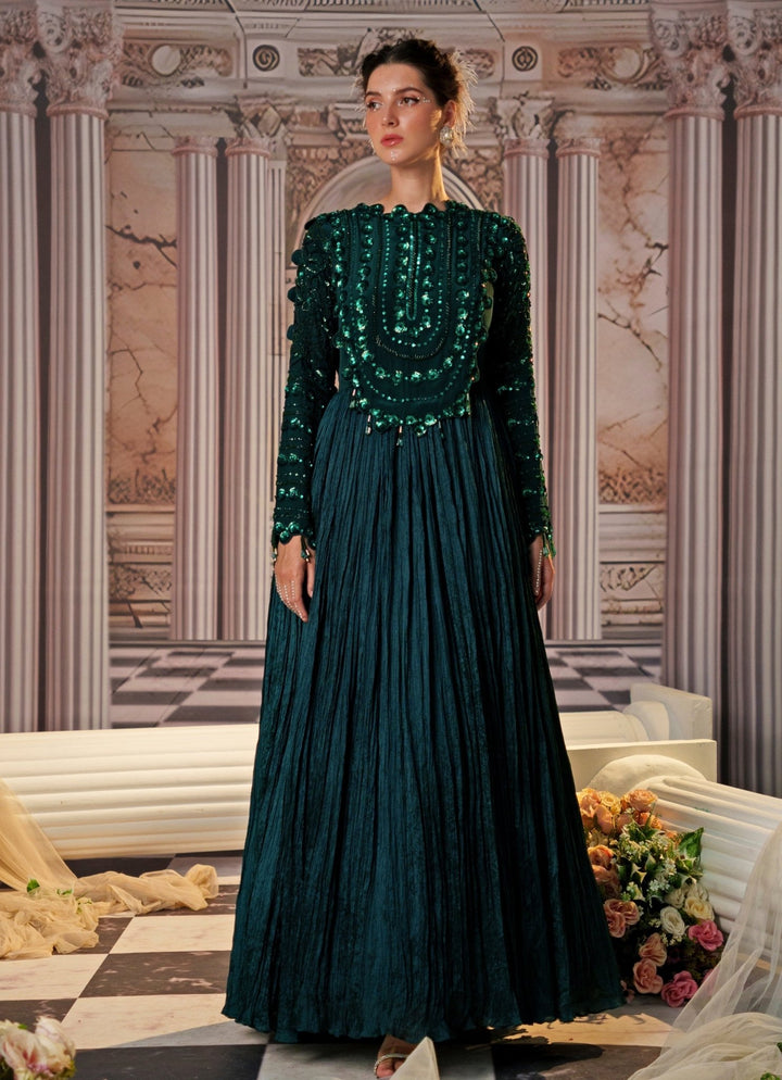 Bottle Green Sequin Embroidered Anarkali Nidhika Shekhar - Fabilicious Fashion