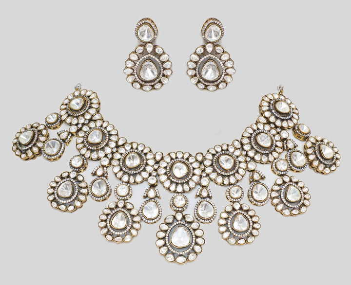 Bridal Elegant Polki Gold Necklace Set Zevar By Geeta - Fabilicious Fashion