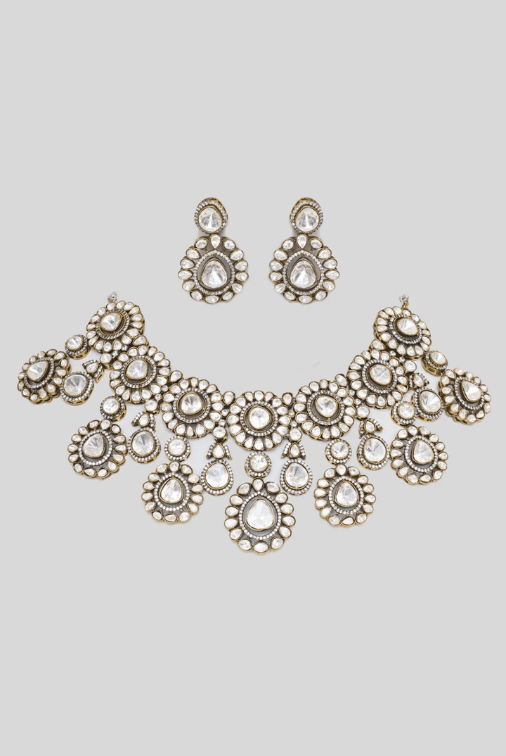 Bridal Elegant Polki Gold Necklace Set Zevar By Geeta - Fabilicious Fashion