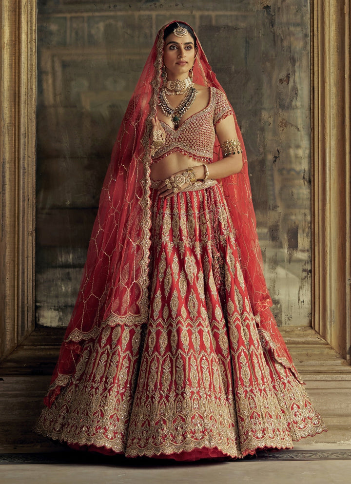 Bridal Red Silk Embroidered Lehenga Nitika Gujral - Fabilicious Fashion