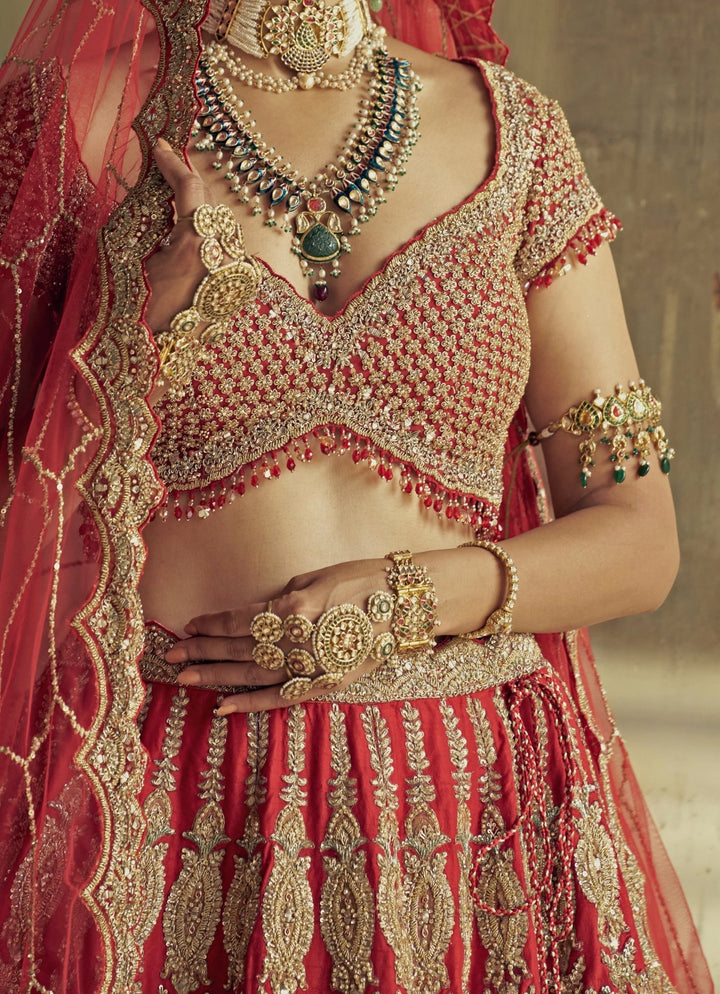 Bridal Red Silk Embroidered Lehenga Nitika Gujral - Fabilicious Fashion