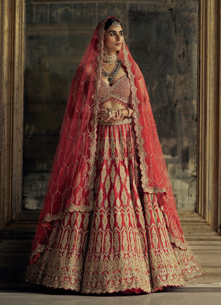 Bridal Red Silk Embroidered Lehenga Nitika Gujral - Fabilicious Fashion