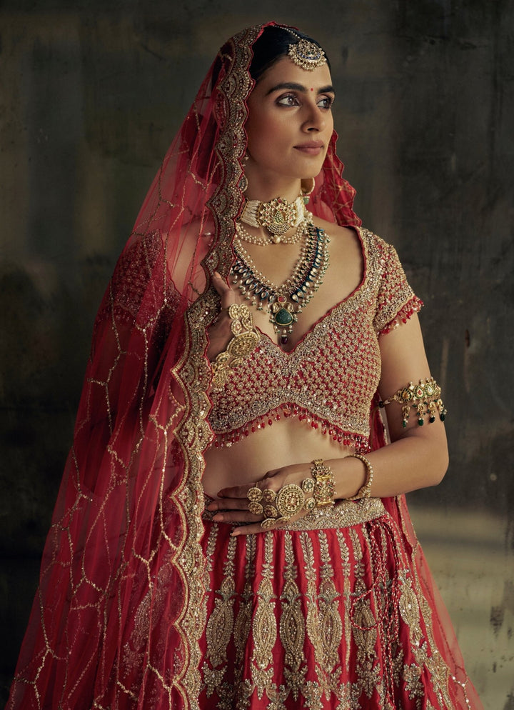 Bridal Red Silk Embroidered Lehenga Nitika Gujral - Fabilicious Fashion