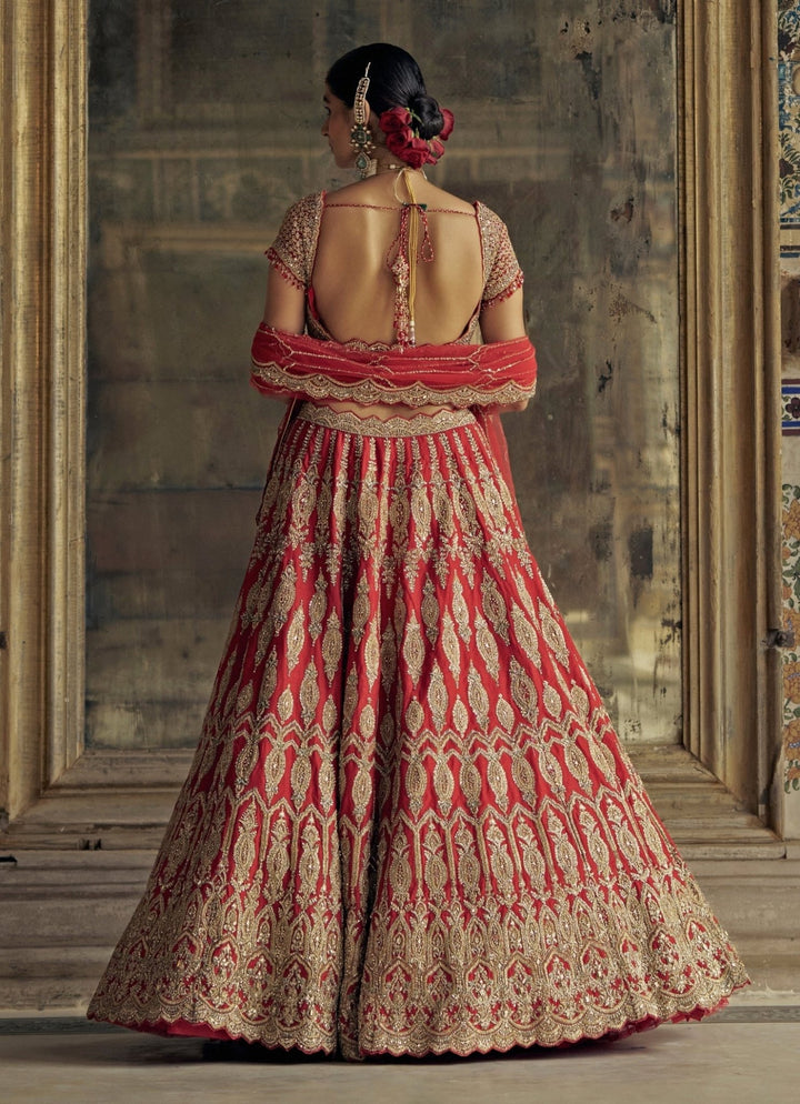 Bridal Red Silk Embroidered Lehenga Nitika Gujral - Fabilicious Fashion