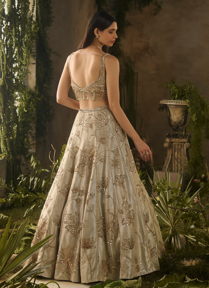 Champagne Gold Floral Lehenga Set Parul Gandhi - Fabilicious Fashion